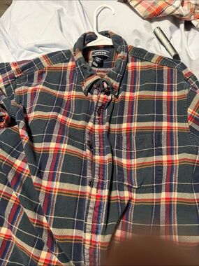 Lands' End Men's Dark Green Plaid Button-Down Flannel Shirt